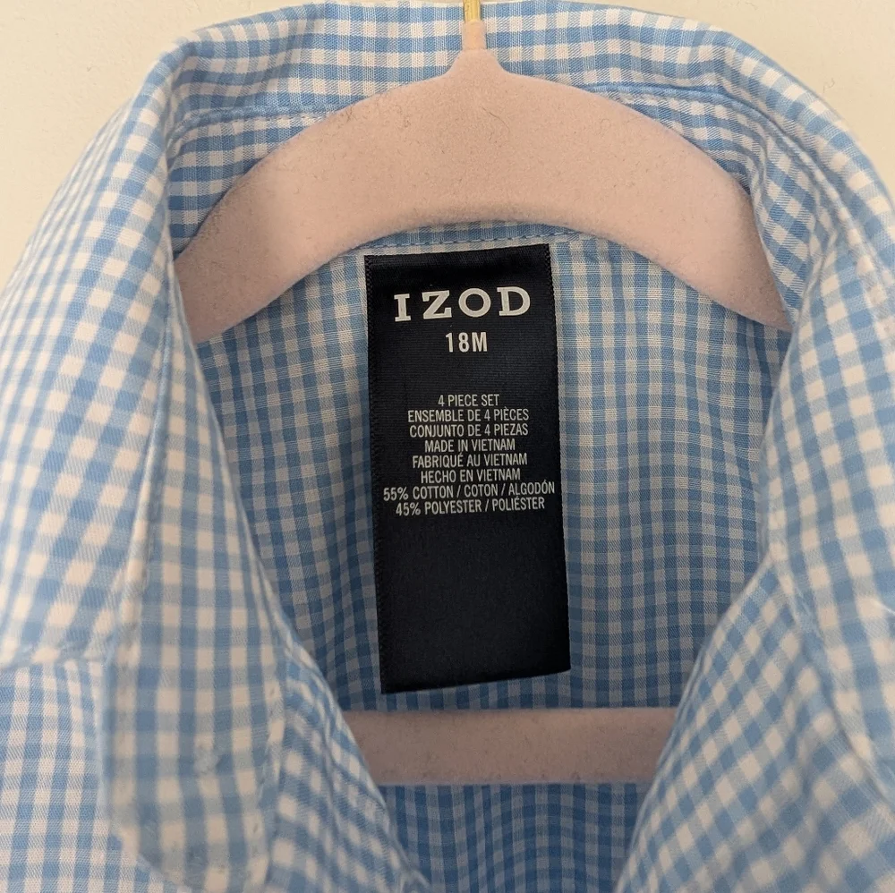 Izod Blue Gingham Baby Bodysuit Collared Shirt Toddler 18 Months